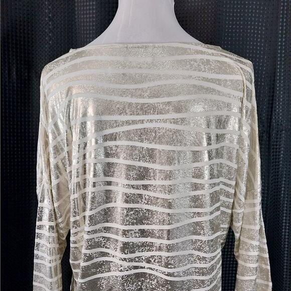 NWOT! CHICO'S! GOLD METALLIC & CREAM ABSTRACT STRIPE OVERSIZED TUNIC TOP! SZ S - Picture 8 of 13